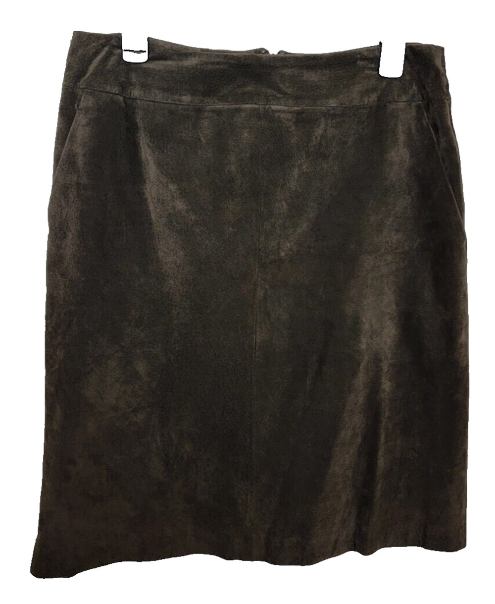 Nordstrom Preview Collection Leather Suede Brown Skirt Zip Up Pencil Size 14